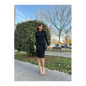 Karpuz Kol Triko Elbise-siyah