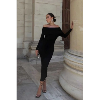 Madonna Yaka Şık Uzun Elbise