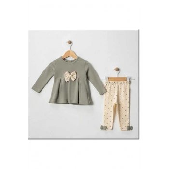Kurdeleli Kız Bebek 2Li Taytlı Takım