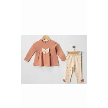 Kurdeleli Kız Bebek 2Li Taytlı Takım