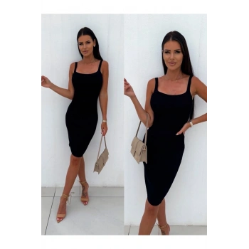 Siyah Askılı Elbise Kaşkorse Diz Üstü