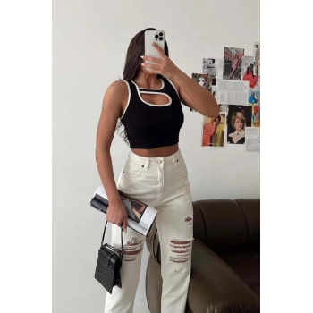 Dekolteli Biyeli Kaşkorse Kadın Crop Bluz