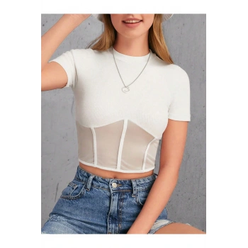 Siyah Tül Detay Likralı Bluz