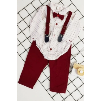 Erkek Bebek Papyonlu Askılı Zıbın Gömlekli Takım