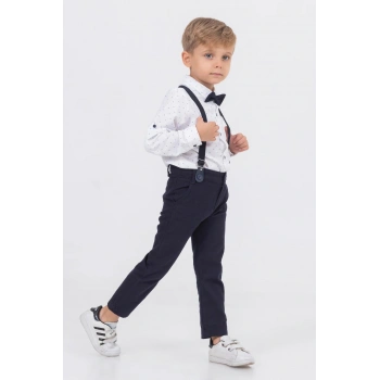 Yaprak Desenli Salopetli Gömlekli Erkek Çocuk Alt Üst Takım-2407