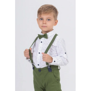 Yaprak Desenli Salopetli Gömlekli Erkek Çocuk Takım