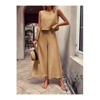 AYROBİN KUMAŞ GENİŞ PAÇA PANTOLONLU TAKIM