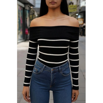 Kadın Madonna Yaka Çizgili Kazak