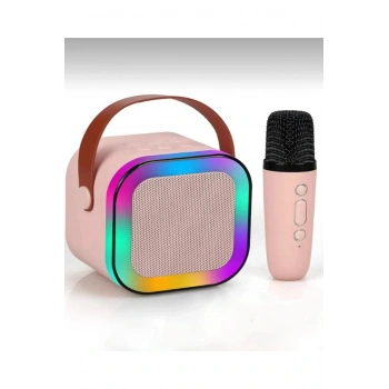 Kablosuz Mikrofonlu Portatif Taşınabilir Işıklı Mikrofonlu Parti Karaoke Hoparlör Makinesi Seti