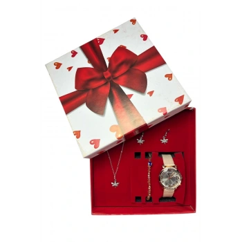 Kadın Kol Saati Bileklik Kolye Küpe Seti Hediyelik Set
