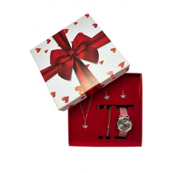 Kadın Kol Saati Bileklik Kolye Küpe Seti Hediyelik Set