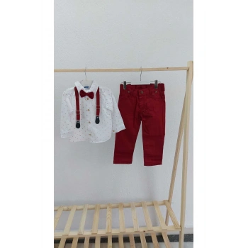 Erkek Çocuk Papyon Salopetli Gömlek Pantolon Takım