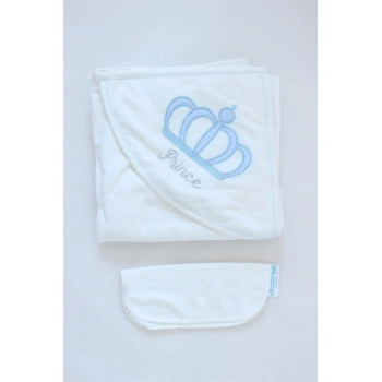 Prince Taç Kabartmalı Bebek Banyo Havlusu Beyaz
