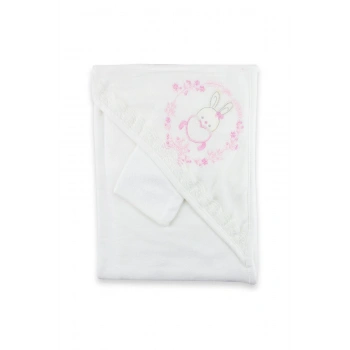 Vipbebe Kız Bebek Tavşan Nakışlı Ve Dantelli Banyo Havlu