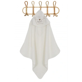 %100 Pamuk Yenidoğan Bebek Kundak Nakışlı Banyo Havlusu Krem
