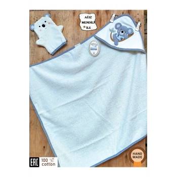 %100 Pamuklu Başlıklı Bebek Banyo Havlusu - Yumuşak & Su Emici Nakışlı Bebek Havlusu