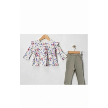Çiçek Baskılı Kız Bebek 2Li Taytlı Takım