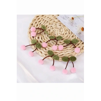 Açık Pembe Ponpon Kiraz Çorap Saç Bandı Paket Dekorasyom Süsleme -6 ADET