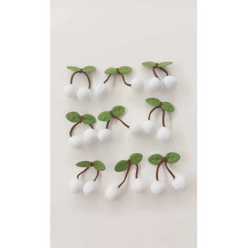 Beyaz Ponpon Kiraz Çorap Saç Bandı Paket Dekorasyom Süsleme -6 ADET