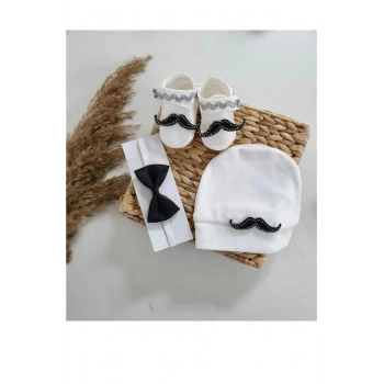 Erkek Bebek Patik Papyon Set 3lü  0-6 Aylık Yenidoğan Hediyelik