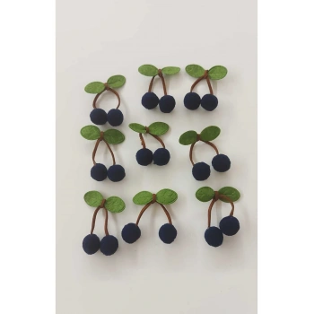 Lacivert Ponpon Kiraz Çorap Saç Bandı Paket Dekorasyom Süsleme -6 Adet