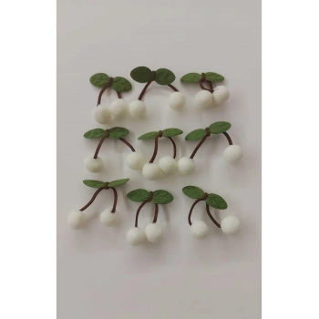 Krem Ponpon Kiraz Çorap Saç Bandı Paket Dekorasyom Süsleme -6 ADET Figür