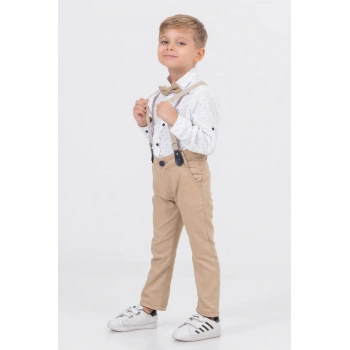 Yaprak Desenli Salopetli Gömlekli Erkek Çocuk Takım