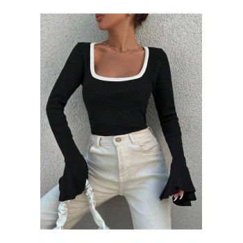 KADIN-KARE YAKA BALON KOL KAŞKORSE BLUZ