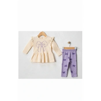 Fiyonklu Kız Bebek 2Li Taytlı Takım