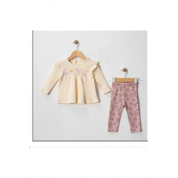 Love Baskılı Kız Bebek 2Li Taytlı Takım