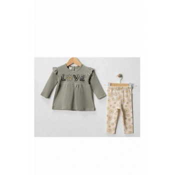 Love Baskılı Kız Bebek 2Li Taytlı Takım