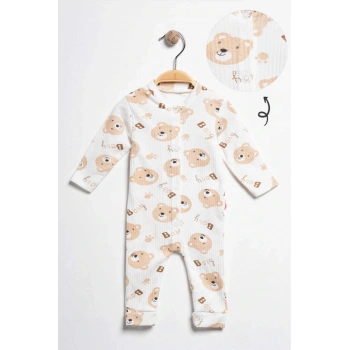 %100 Pamuk Ayıcık Baskılı  Bebek Tulum