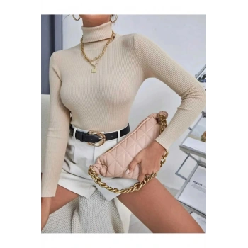 Siyah Balıkçı Yaka Kaşkorse Şardonlu Slimfit Boğazlı Kazak