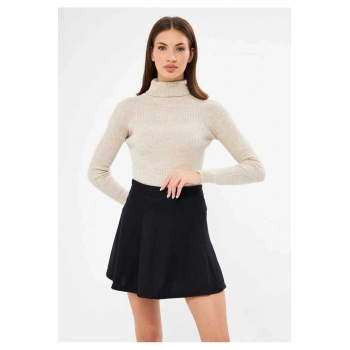 Siyah  Balıkçı Yaka Kaşkorse Şardonlu Slimfit Boğazlı Kazak