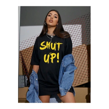 Shut Up Baskılı Oversize Kalıp Unisex T-shirt