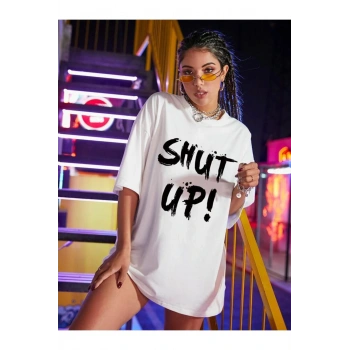 SHUT UP Baskılı Oversize Kalıp Unisex T-shirt
