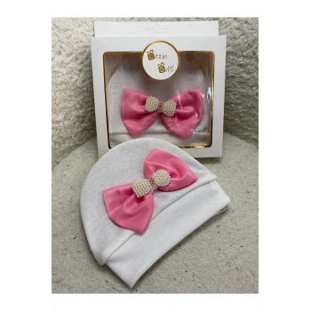 Pamuklu Şık ve Rahat Papyon Nakışlı Tasarım Bebek Beresi