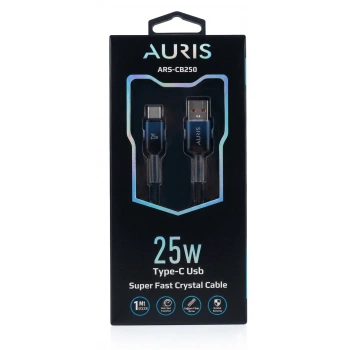 AURIS CB250 25W Type-C Kristal Hasır Kablo Siyah