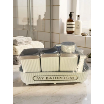 Bambu Aksesuar Detaylı Sabunluk Banyo Seti Siyah