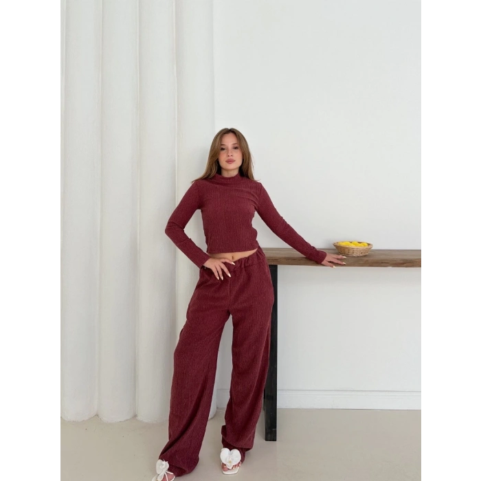 Balıkçı yaka örme takım bordo st265865