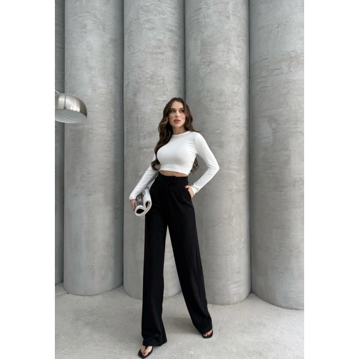 Cırtlı pantolon krep siyah pt