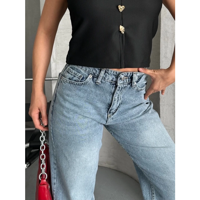 Palazzo straight kar yıkama jeans pantolon mavi d2008