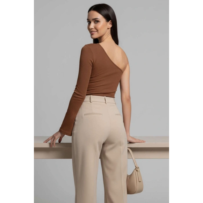 Tek Omuzlu Basic Bluz kahve T4275