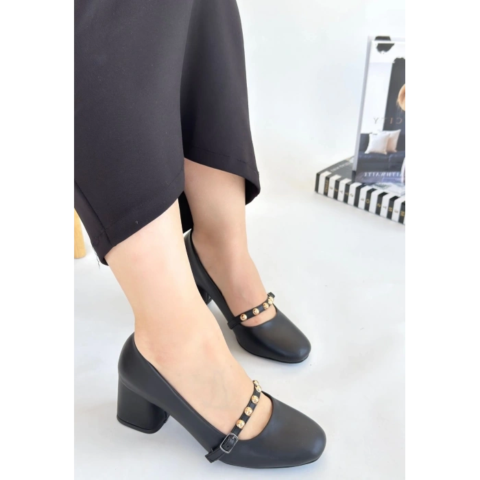 Tino Siyah Cilt Topuklu Ayakkabı