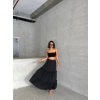 Fırfırlı brodeli astarlı uzun etek siyah s255047