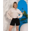 Kemer cepli keten crop gömlek krem s255350