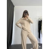 Polo yaka alt üst kollu modal takım bej pt