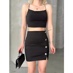 Likralı gabardin dört düğmeli etek