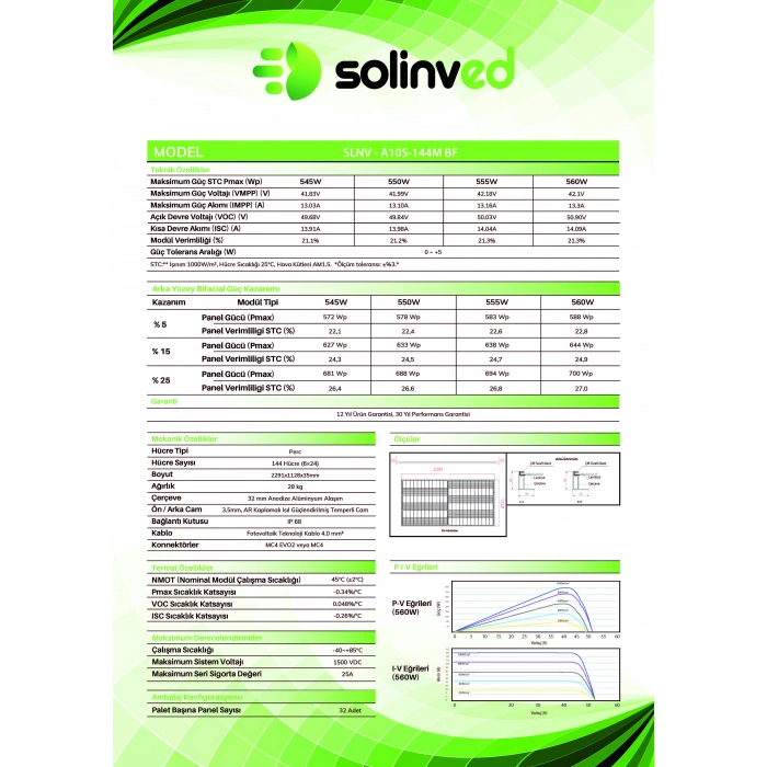 Solinved 550 W Half-Cut Mono Perc Güneş Paneli