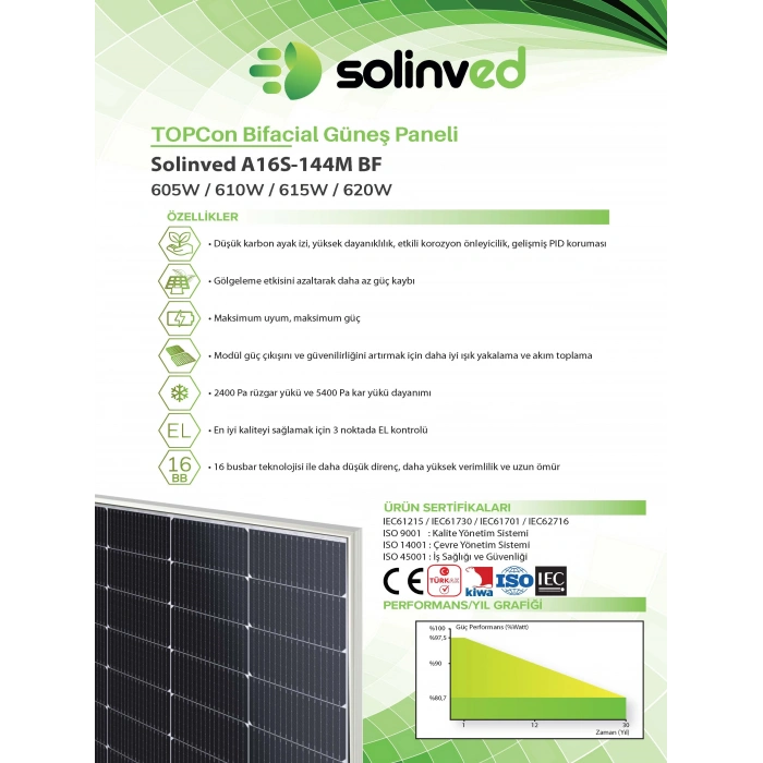 610W Topcon Bifaciall Half-Cut Güneş Paneli